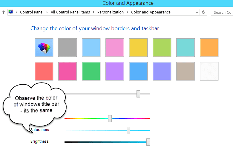 color and appearance windows 8 1