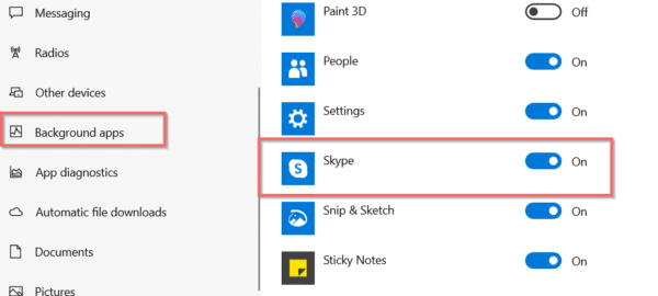 Stop Skype App Background Processes Windows 10