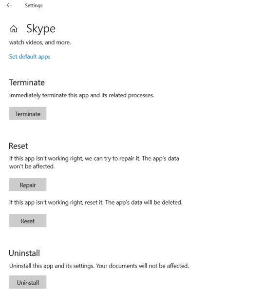 Terminate Skype App Windows 10