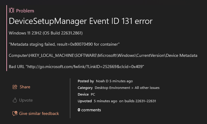 0X80070490 Error In Event Viewer