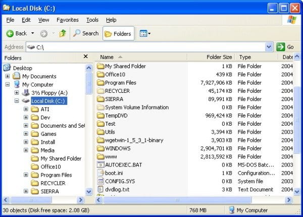 Folder Size Column in Windows XP