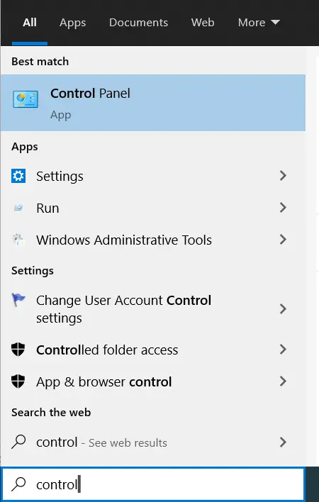 find control panel in windows 10
