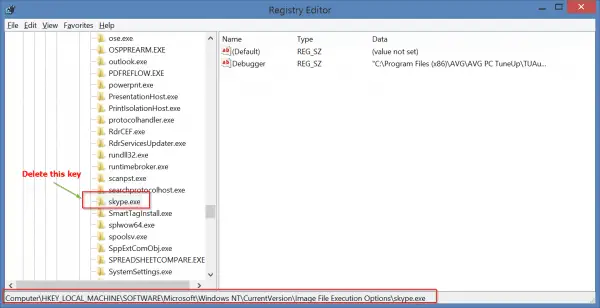 Delete Skype entry from Registry