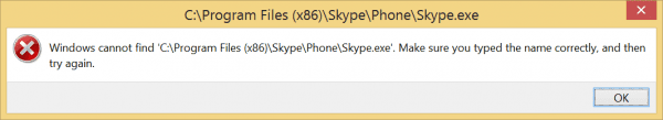 Error message and desktop skype is not opening windows 8.1