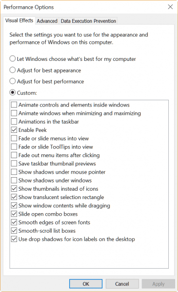 improve speed of windows 10 by disabling visual effects