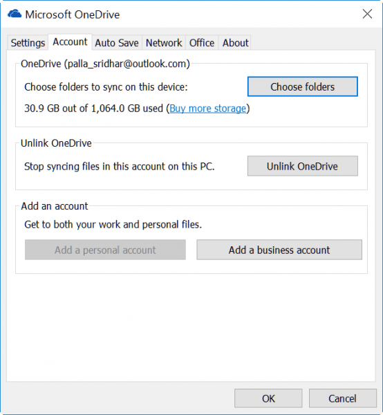 select the folders and files to sync in windows 10