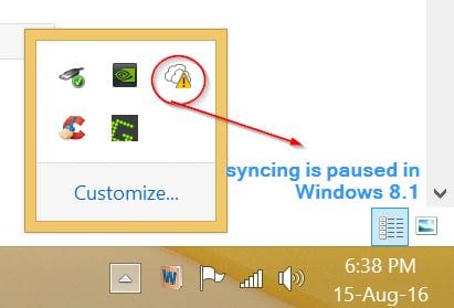syncing is stopped in windows 8.1
