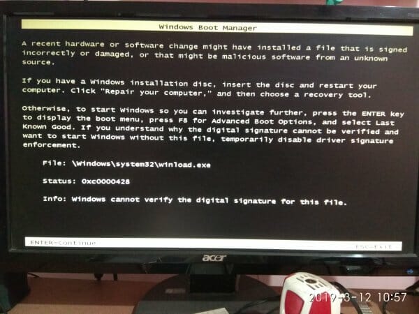 0xc0000428 error in Windows 10