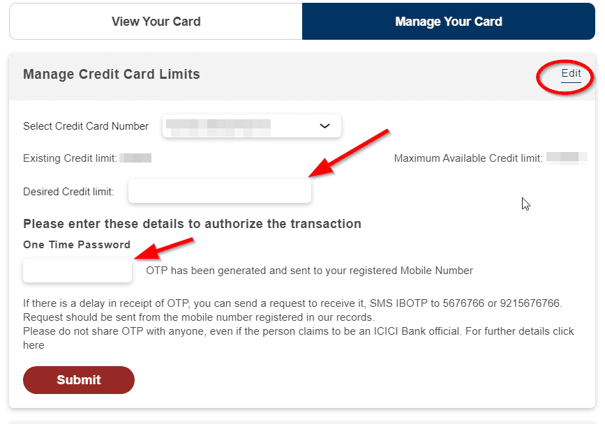 How to Set Transaction Limit in ICICI Credit Card Mobile and