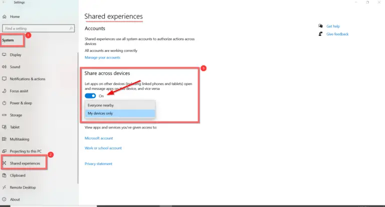 How to Use Shared Experiences Settings in Windows 10