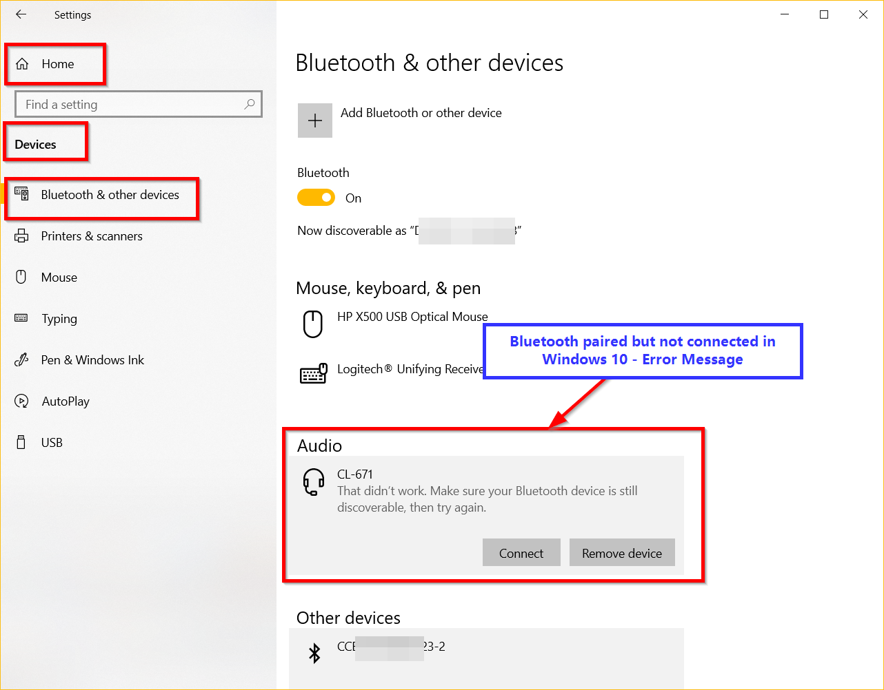 bluetooth device paired but not connected