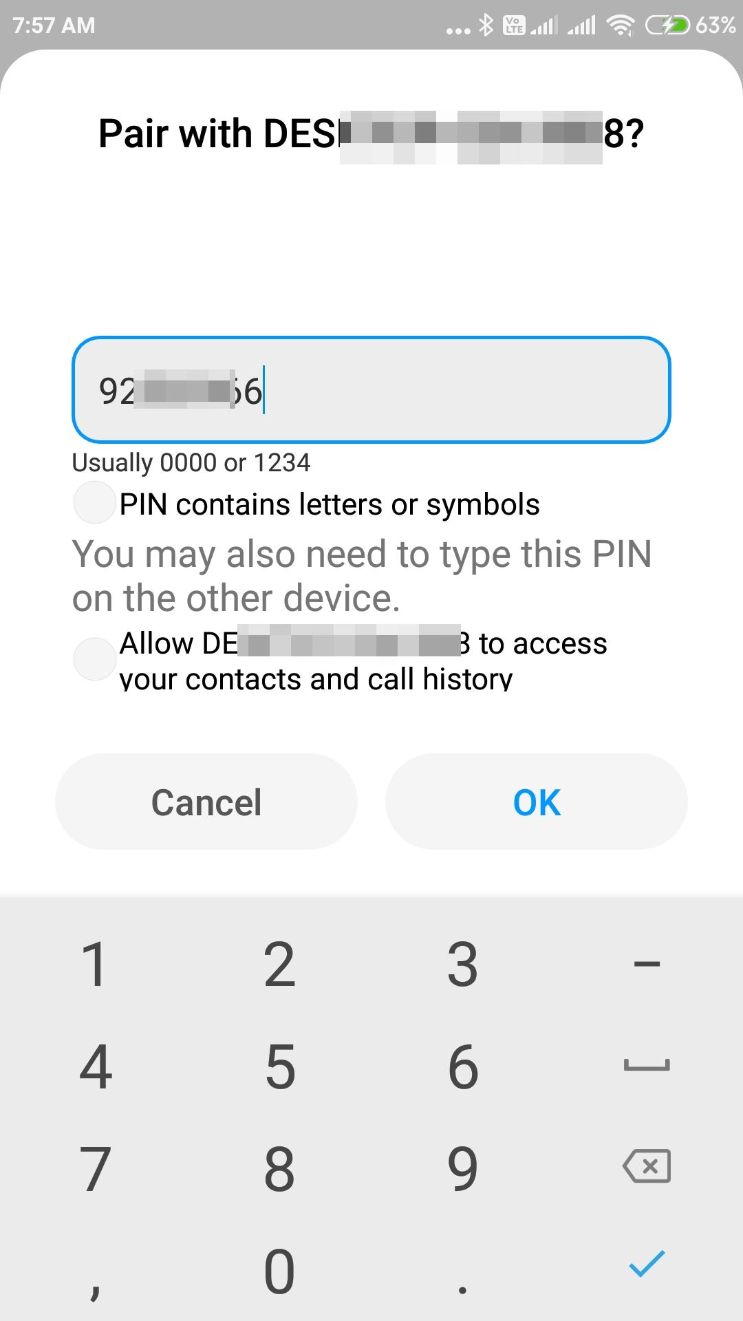 enter pin in android bluetooth pairing