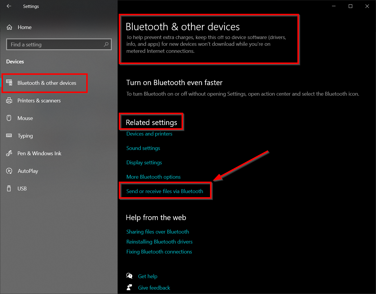 send or receive files via bluetooth windows 10