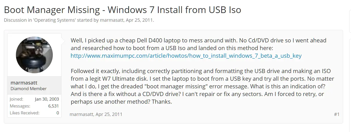 bootmanager missing typical error forum