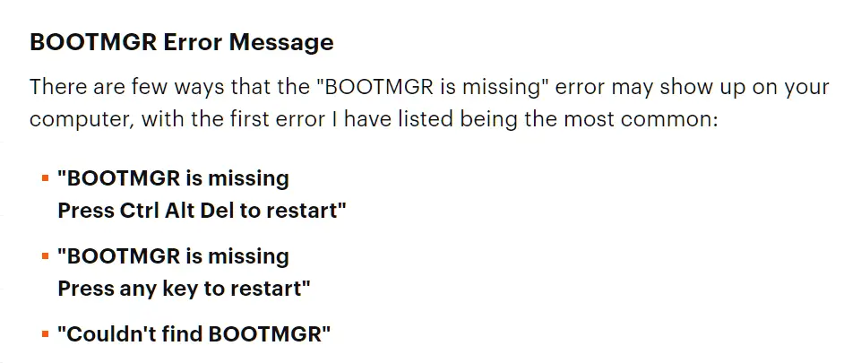 Fix Bootmgr Is Missing Error During Or After Windows 7 Install