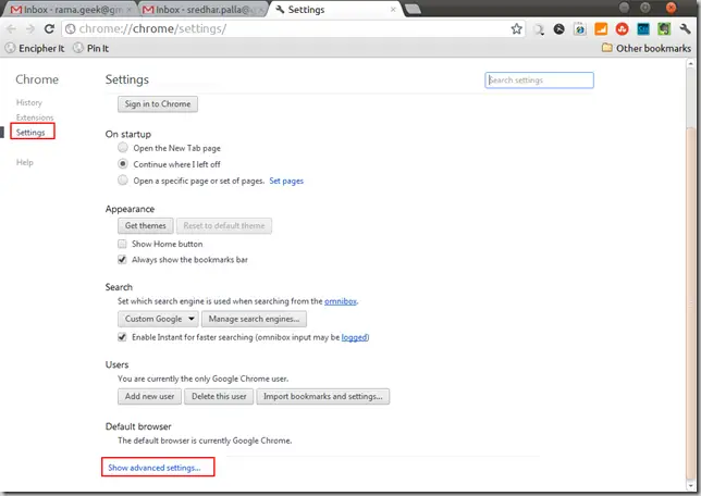 Google Chrome Advanced Settings Google Chrome Advanced Settings