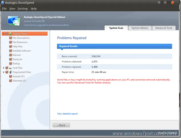 System Scan feature of Auslogics Boost Speed