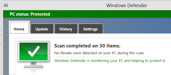 scan completed windows 8