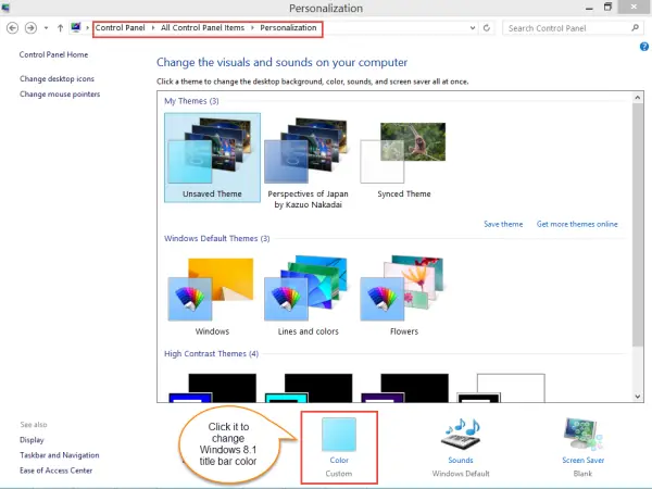 Easy way to change windows title bar color in 8.1