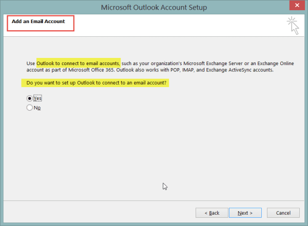 New Outlook 2013 Account Set Up