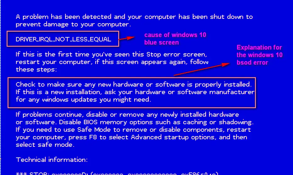 windows 10 blue screen error irql not less or equal