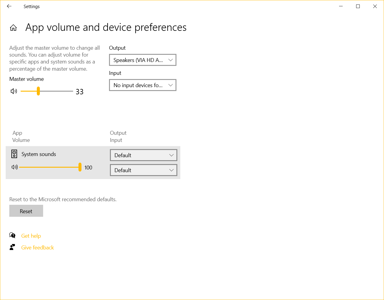 system sound settings windows 10