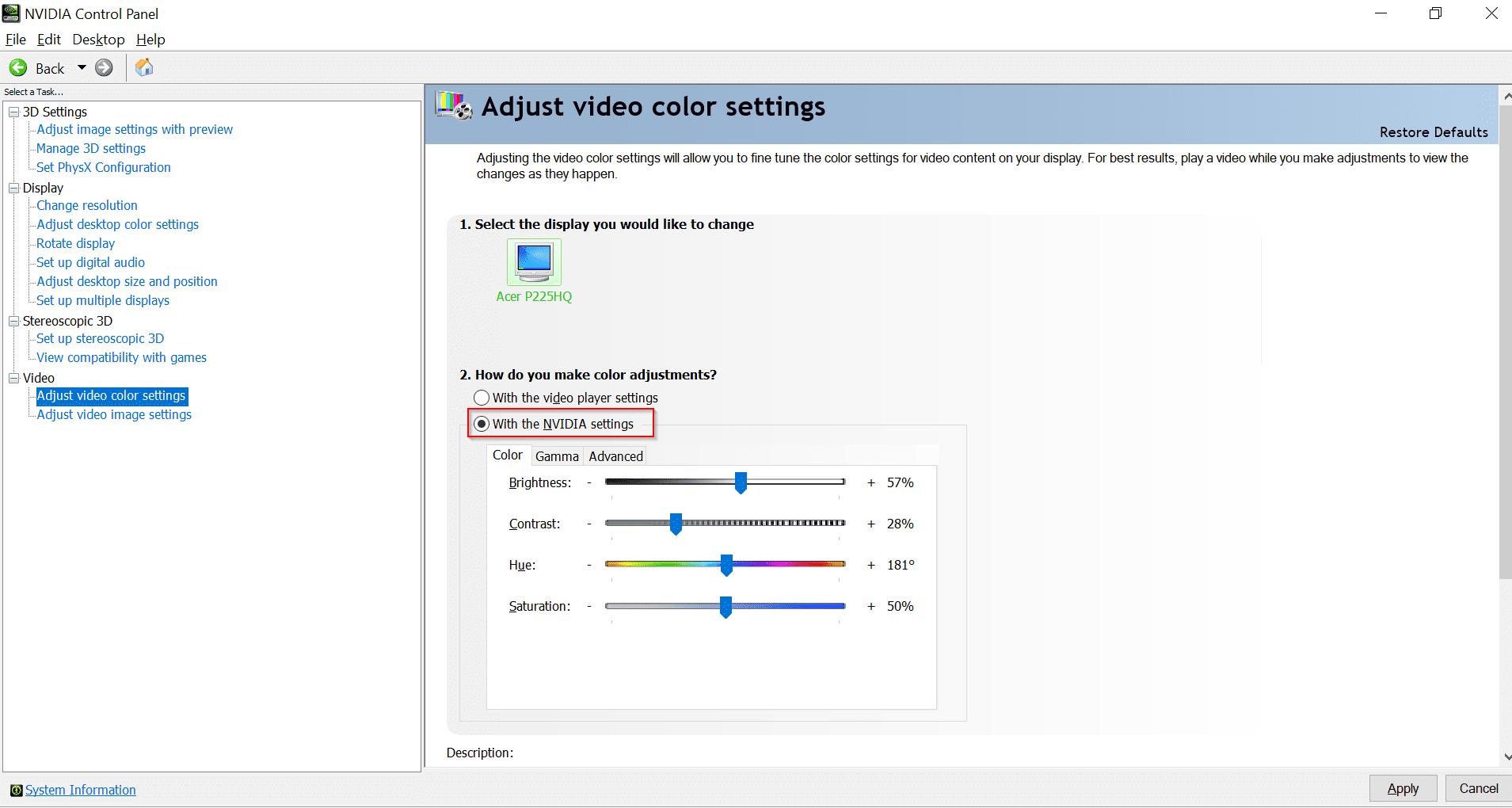 nvidia control panel default color settings nvidia control panel default color settings