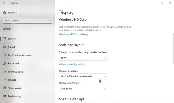 Display System Setting Windows 10 1909