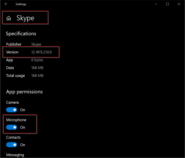 skype app permissions windows 10 select default mic