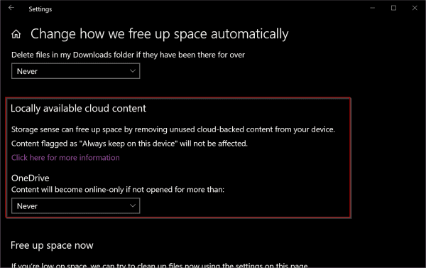 windows 10 storage sense cloud setting