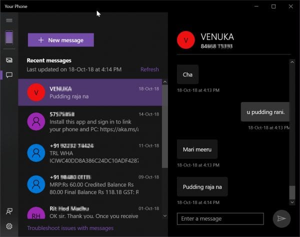 Your Phone Windows 10 Messages From Redmi Note 4