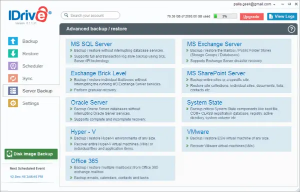 Idriver Server Backup Settings