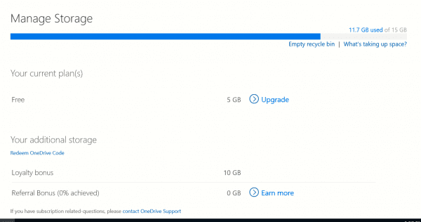 Manage Storage Onedrive