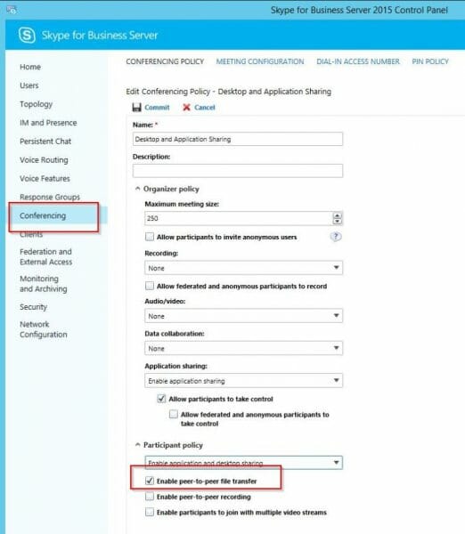 Skype For Business Conference Settings