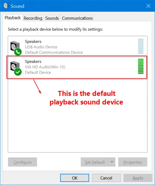 windows 10 hotswitch audio playback device