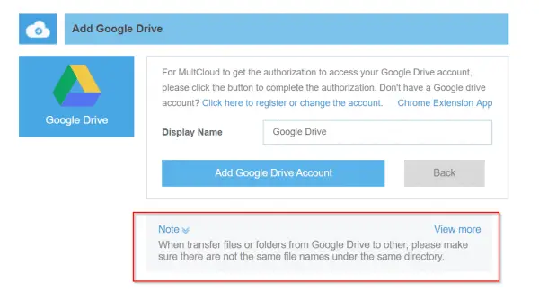 important note google drive transfer