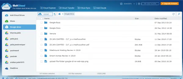 upload files folders multcloud