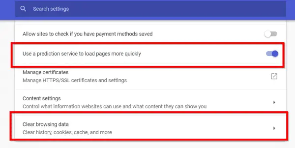 google chrome prediction service option