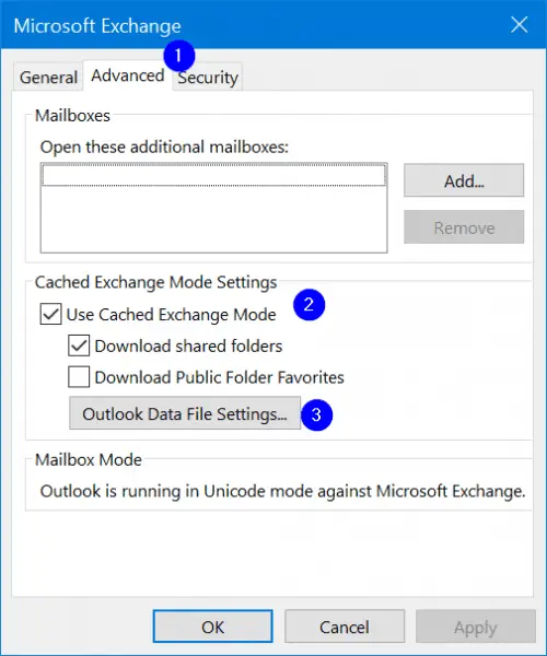 microsoft exchange advanced settings windows