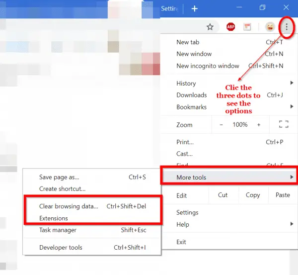 more tools extensions chrome settings