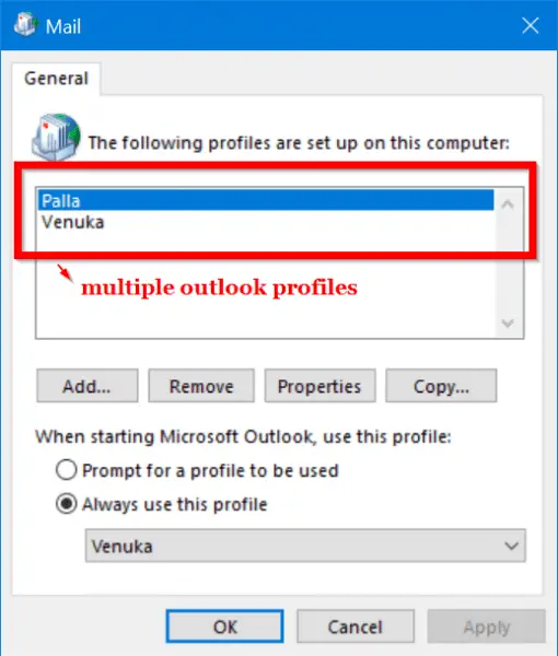 Multiple Outlook Profiles Windows