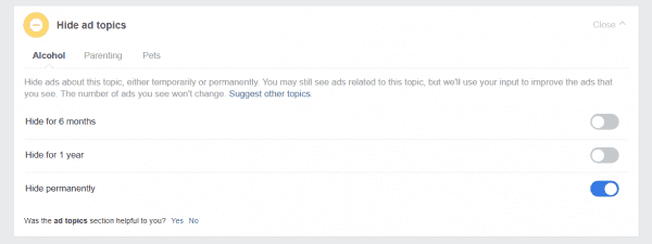 Ocultar tópicos de anúncios Facebook 2019
