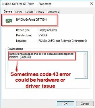 Fix NVIDIA Graphics Card Error Code 43 in 10 or 8.1 or 7 - Solutions