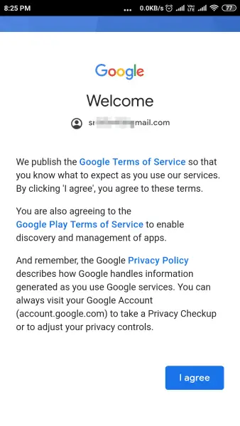 google account terms policy page agree