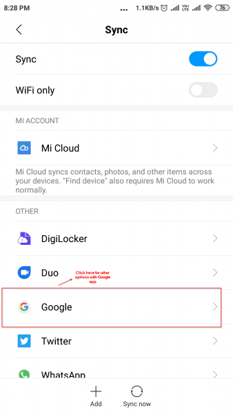 sync settings google app redmi note 4