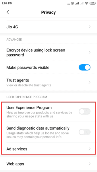 Ad Services Miui 10
