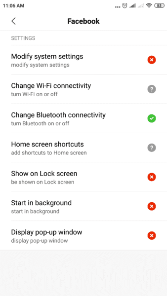 facebook app permissions android