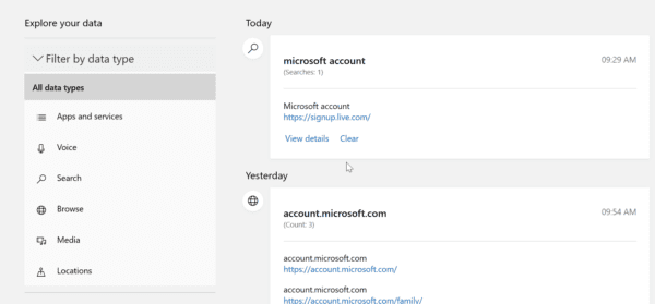Microsoft Account Explore Your Data
