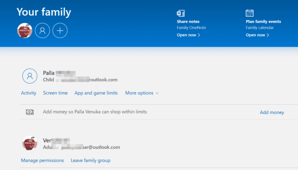 Microsoft Account Family Settings