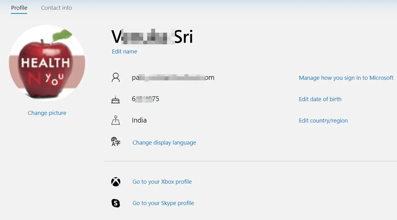 Microsoft Account Profile Info